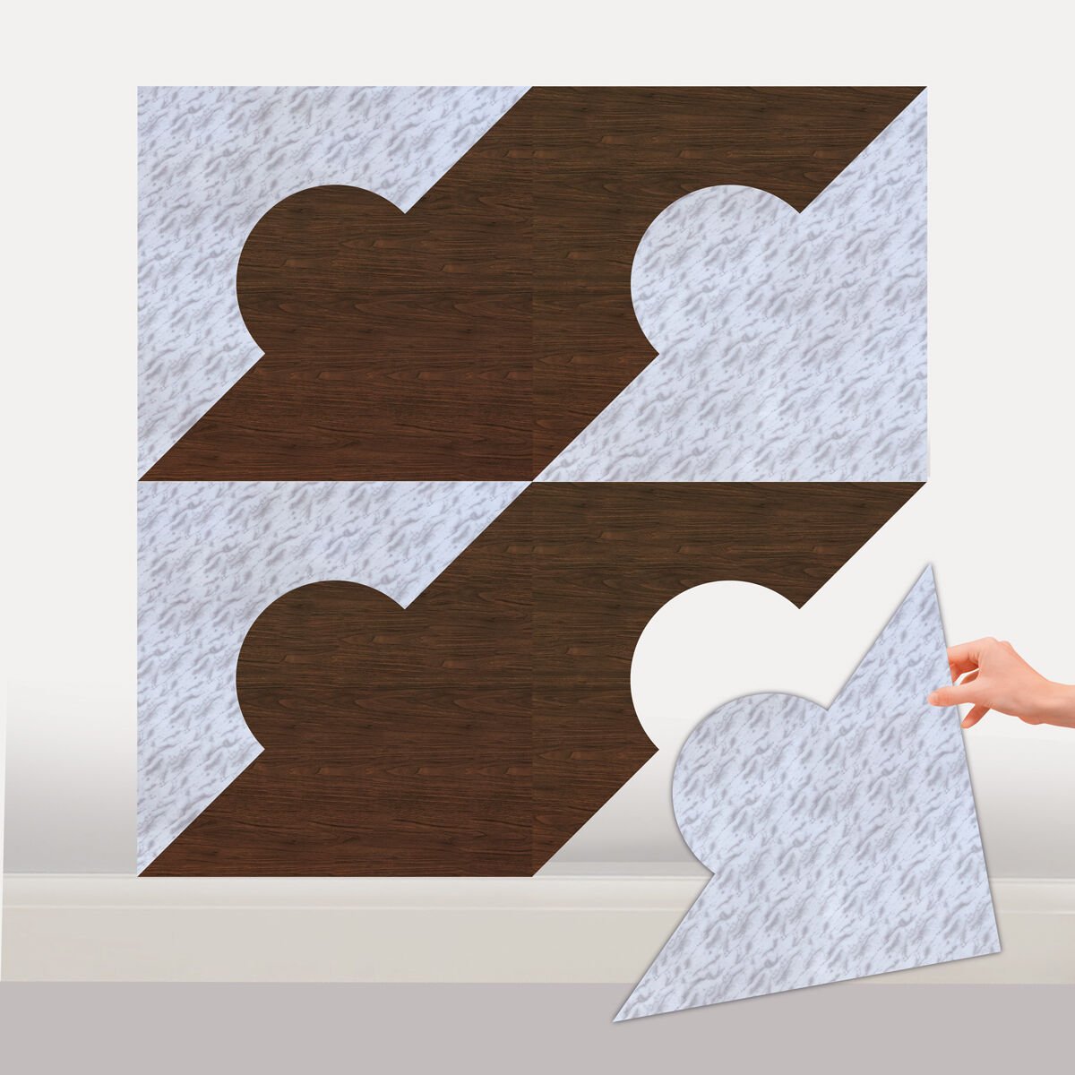 Tink Kendinden Yapışkanlı Parke Markuteri Parke Kaplama Yer Duvar Döşemesi Pvc/40x40 cm/0,64 m²/4 Adet Mermer-Teak