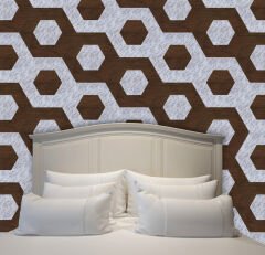 Tink Kendinden Yapışkanlı Parke Markuteri Parke Kaplama Yer Duvar Döşemesi 4 Pvc/40x46 cm/4 Adet Teak-Mermer