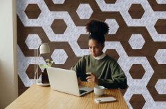 Tink Kendinden Yapışkanlı Parke Markuteri Parke Kaplama Yer Duvar Döşemesi 4 Pvc/40x46 cm/4 Adet Teak-Mermer