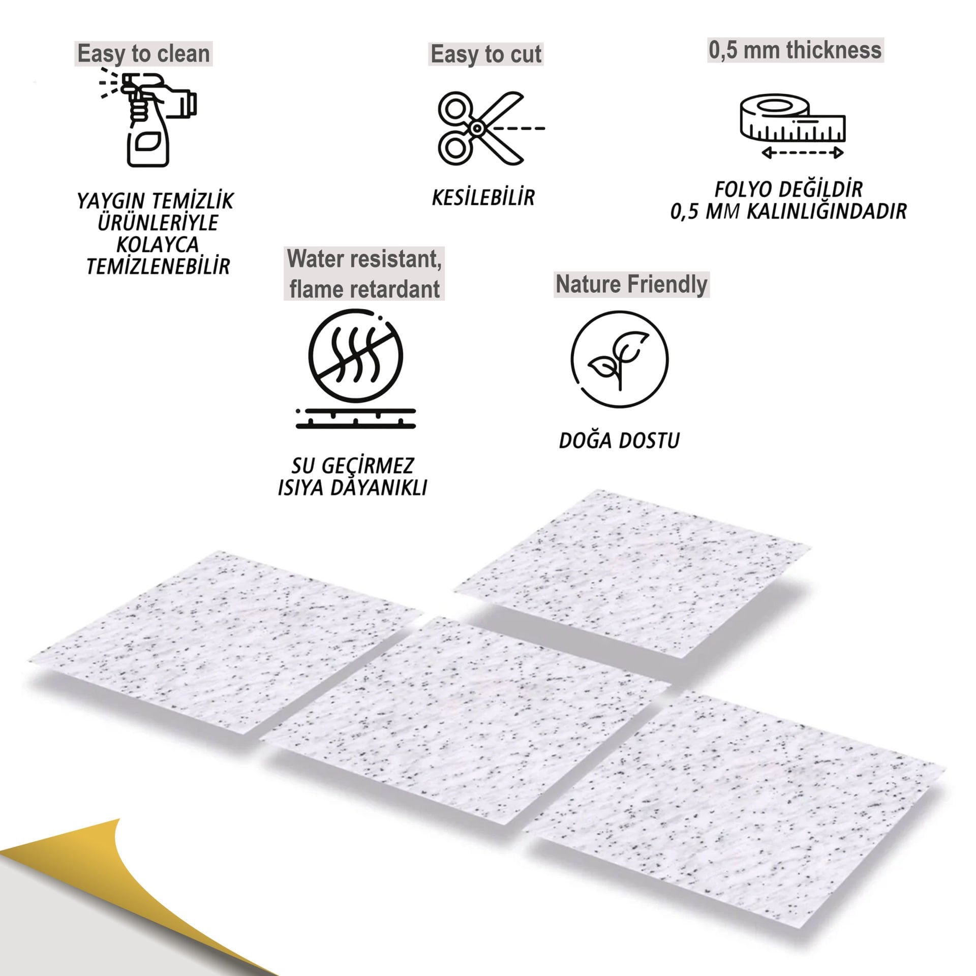 Tink Kendinden Yapışkanlı Antrasit Mermer Desenli 30x30 cm Pvc Karo 1 m2 (11 Adet)