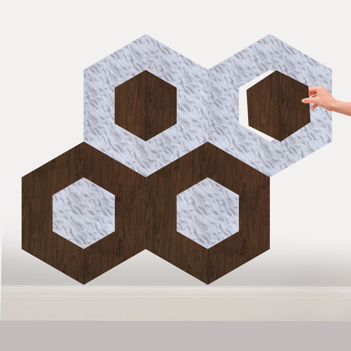 Tink Kendinden Yapışkanlı Parke Markuteri Parke Kaplama Yer Duvar Döşemesi 4 Pvc/40x46 cm/4 Adet Teak-Mermer