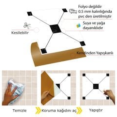 Tink Kendinden Yapışkanlı Zemin Kaplama Pvc Karo Kaplama Siyah Geometrik Desenli 30x30 cm 1 m2 (11 Adet)