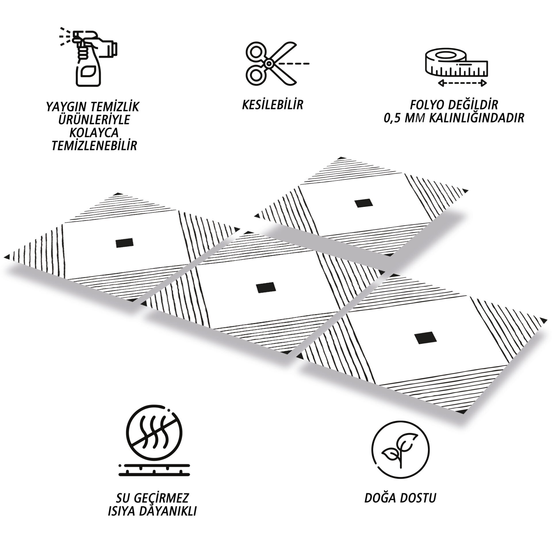 Tink Kendinden Yapışkanlı Pvc Yer Duvar Döşemesi Karo Kaplama Siyah Karo Desenli 30x30 cm