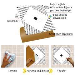 Tink Kendinden Yapışkanlı Pvc Yer Duvar Döşemesi Karo Kaplama Siyah Karo Desenli 30x30 cm