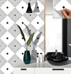 Tink Kendinden Yapışkanlı Pvc Yer Duvar Döşemesi Karo Kaplama Siyah Karo Desenli 30x30 cm
