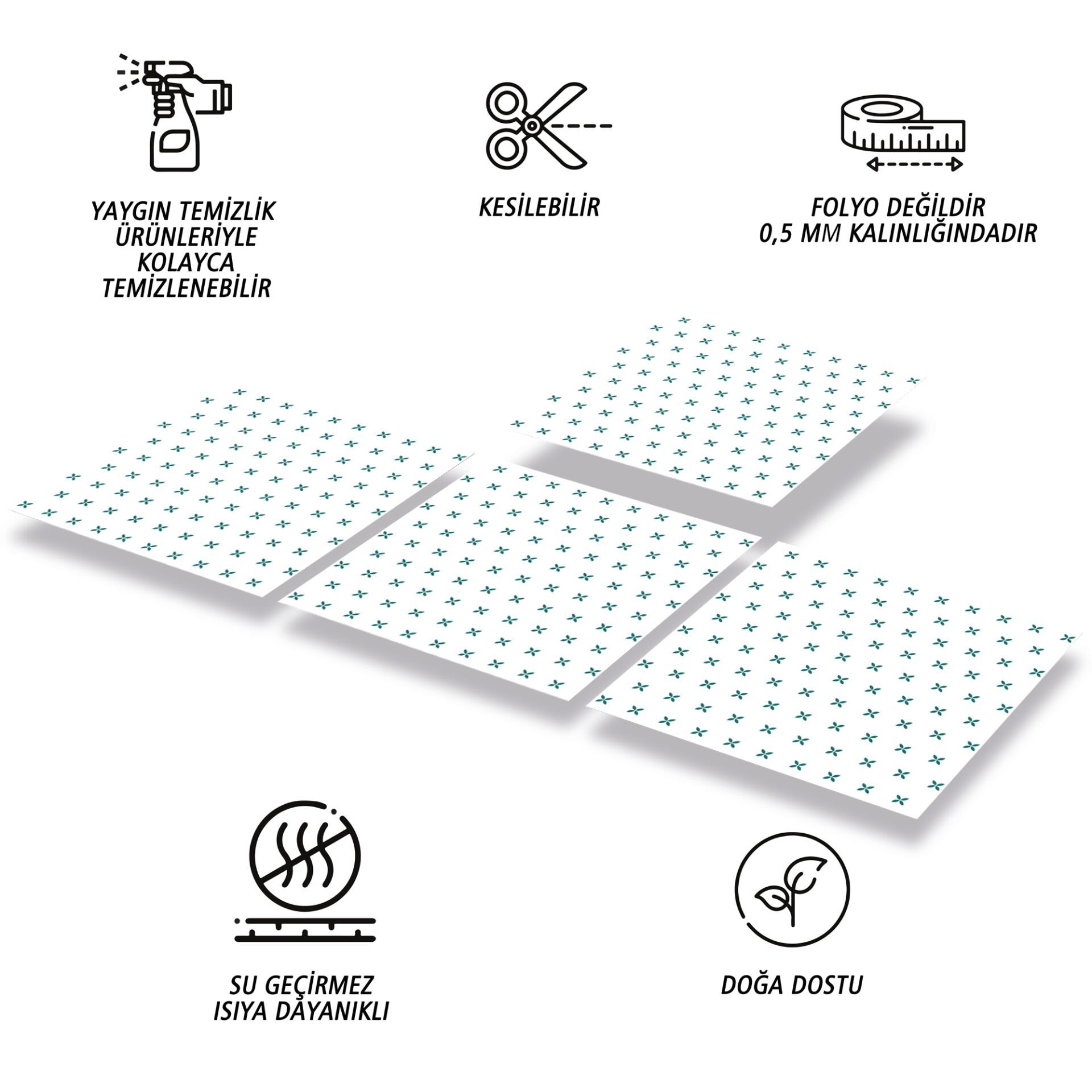 Tink Kendinden Yapışkanlı Fayans Pvc Karo Kaplama Yonca Desenli 30x30 cm