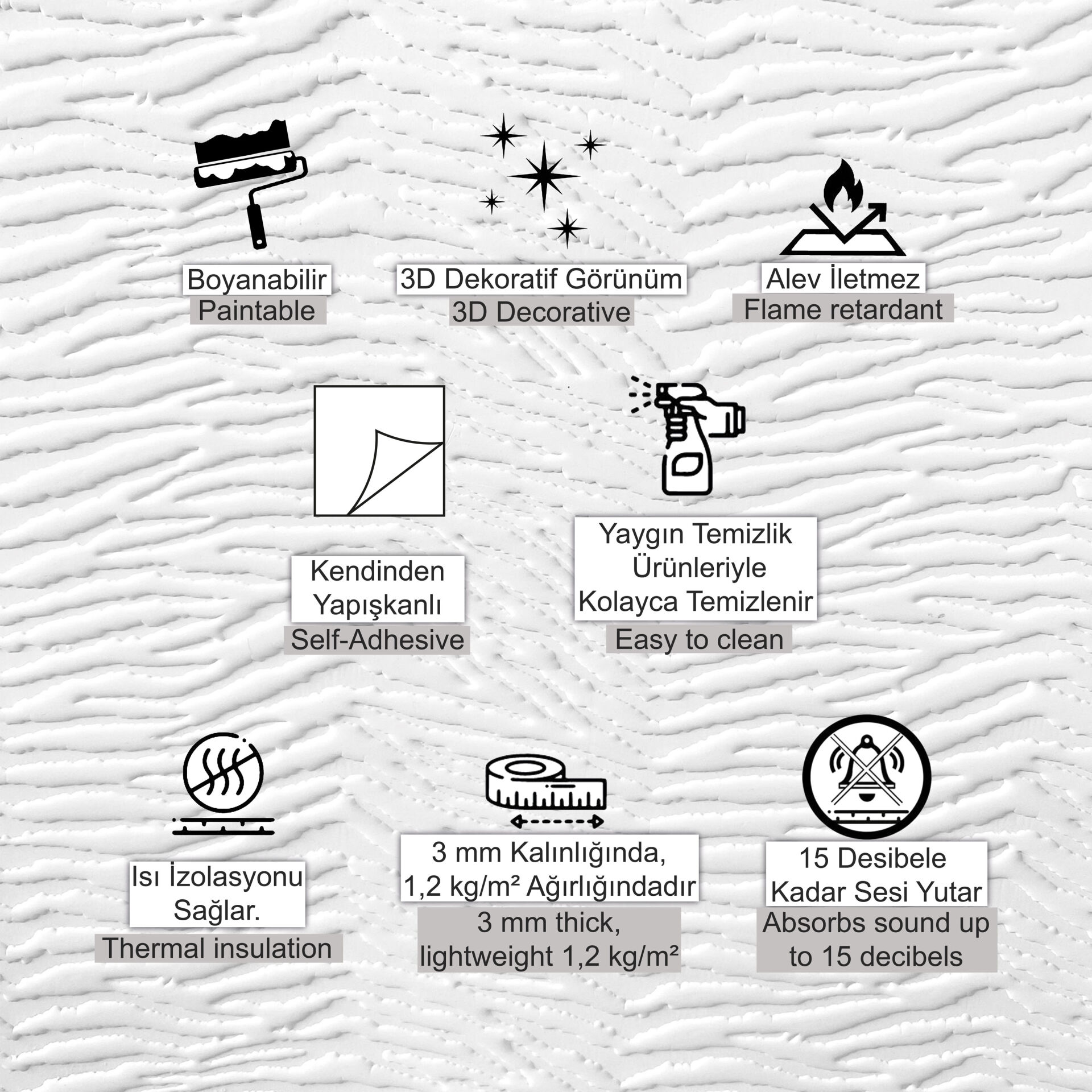 3D Duvar Paneli Boyanabilir Dekota 50x50 cm Duvar kağıdı Desenli