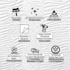 Kendinden Yapışkanlı Tink 3D Duvar Paneli Boyanabilir Dekota 60x60 cm Duvar kağıdı Desenli