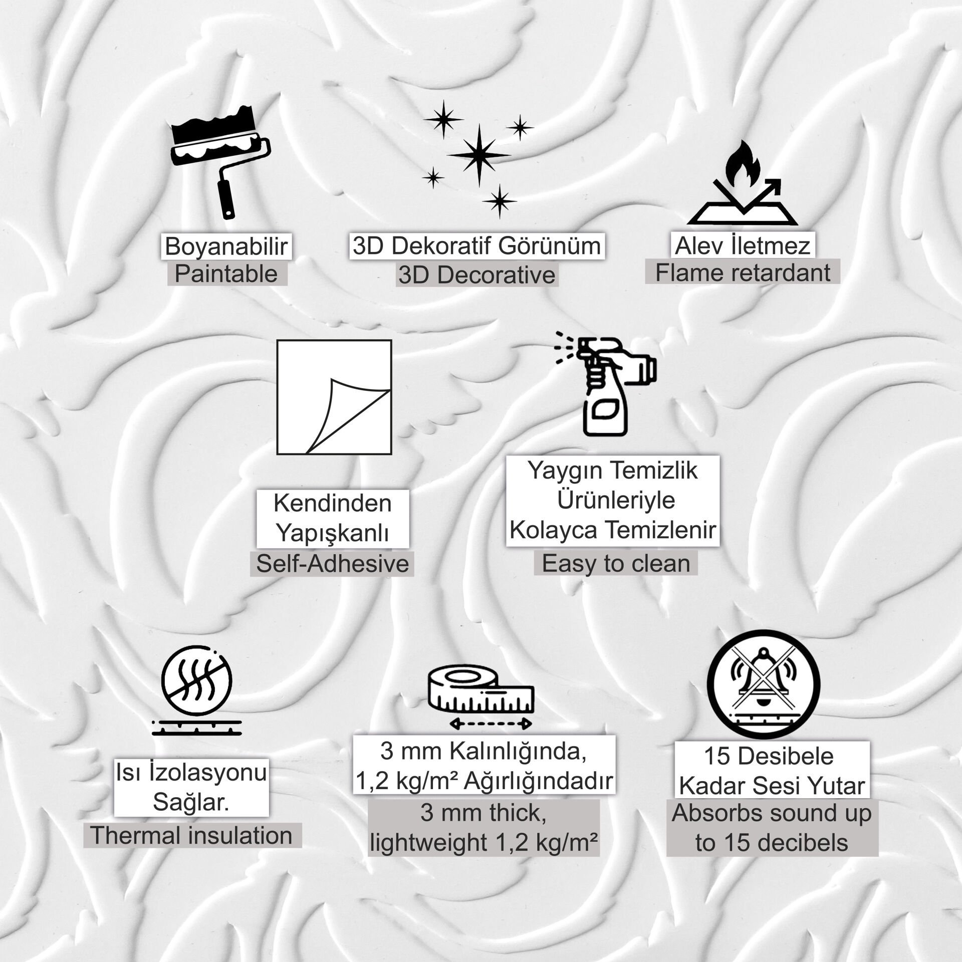 3D Duvar Paneli Boyanabilir Dekota 60x60 cm Modern Desenli