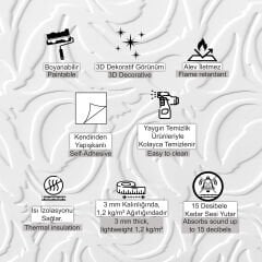 3D Duvar Paneli Boyanabilir Dekota 50x50 cm Modern Desenli