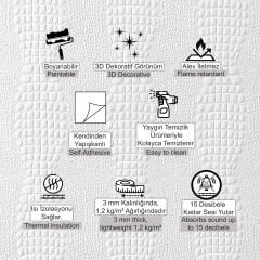 Kendinden Yapışkanlı Tink 3D Duvar Paneli Boyanabilir Dekota 60x60 cm / Deri Desenli