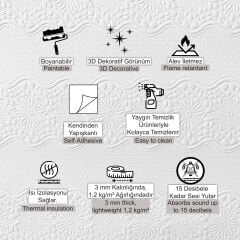 3D Duvar Paneli Boyanabilir Dekota 50x50 cm Çiçek Bahçesi Desenli