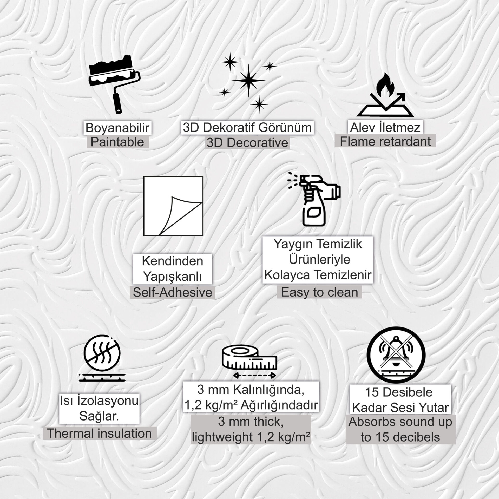3D Duvar Paneli Boyanabilir Dekota 50x50 cm Dalga Desenli