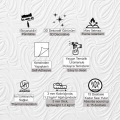 Kendinden Yapışkanlı Tink 3D Duvar Paneli Boyanabilir Dekota 60x60 cm Dalga Desenli