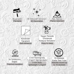 3D Duvar Paneli Boyanabilir Dekota 50x50 cm Güllü Desenli