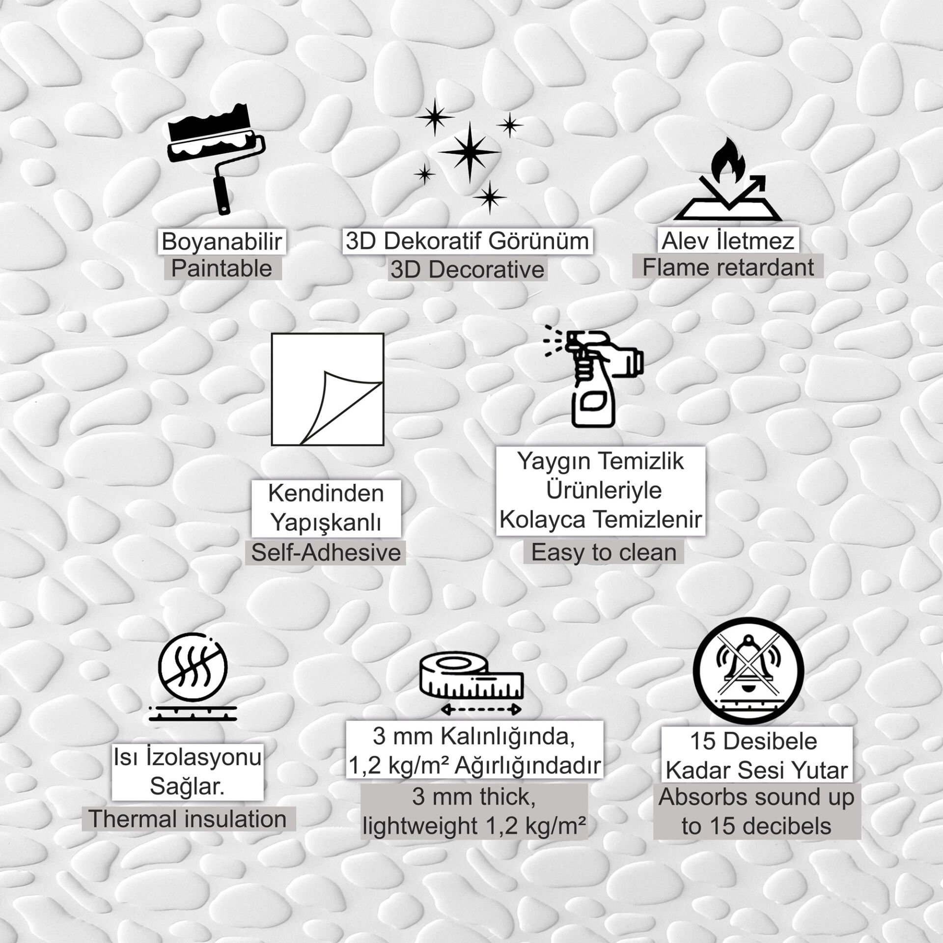 3D Duvar Paneli Boyanabilir Dekota 60x60 cm Leopar Desenli