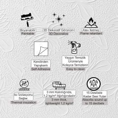 Kendinden Yapışkanlı Tink 3D Duvar Paneli Boyanabilir Dekota 60x60 cm Ağaç Desenli