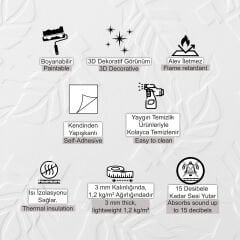 Kendinden Yapışkanlı Tink 3D Duvar Paneli Boyanabilir Dekota 60x60 cm Yaprak Desenli