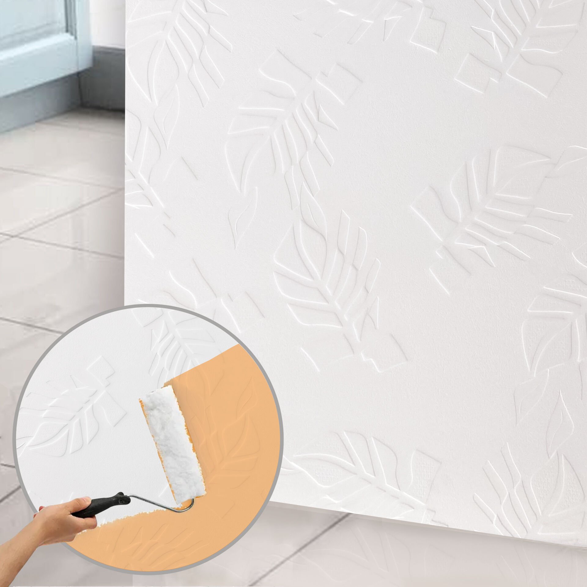 3D Duvar Paneli Boyanabilir Dekota 60x120 cm / Yaprak Desenli