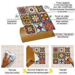 Tink Kendinden Yapışkanlı Fayans Kaplama Pvc Yer Döşemesi Karnaval Desenli 30x30 cm
