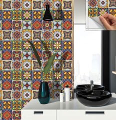 Tink Kendinden Yapışkanlı Fayans Kaplama Pvc Yer Döşemesi Karnaval Desenli 30x30 cm