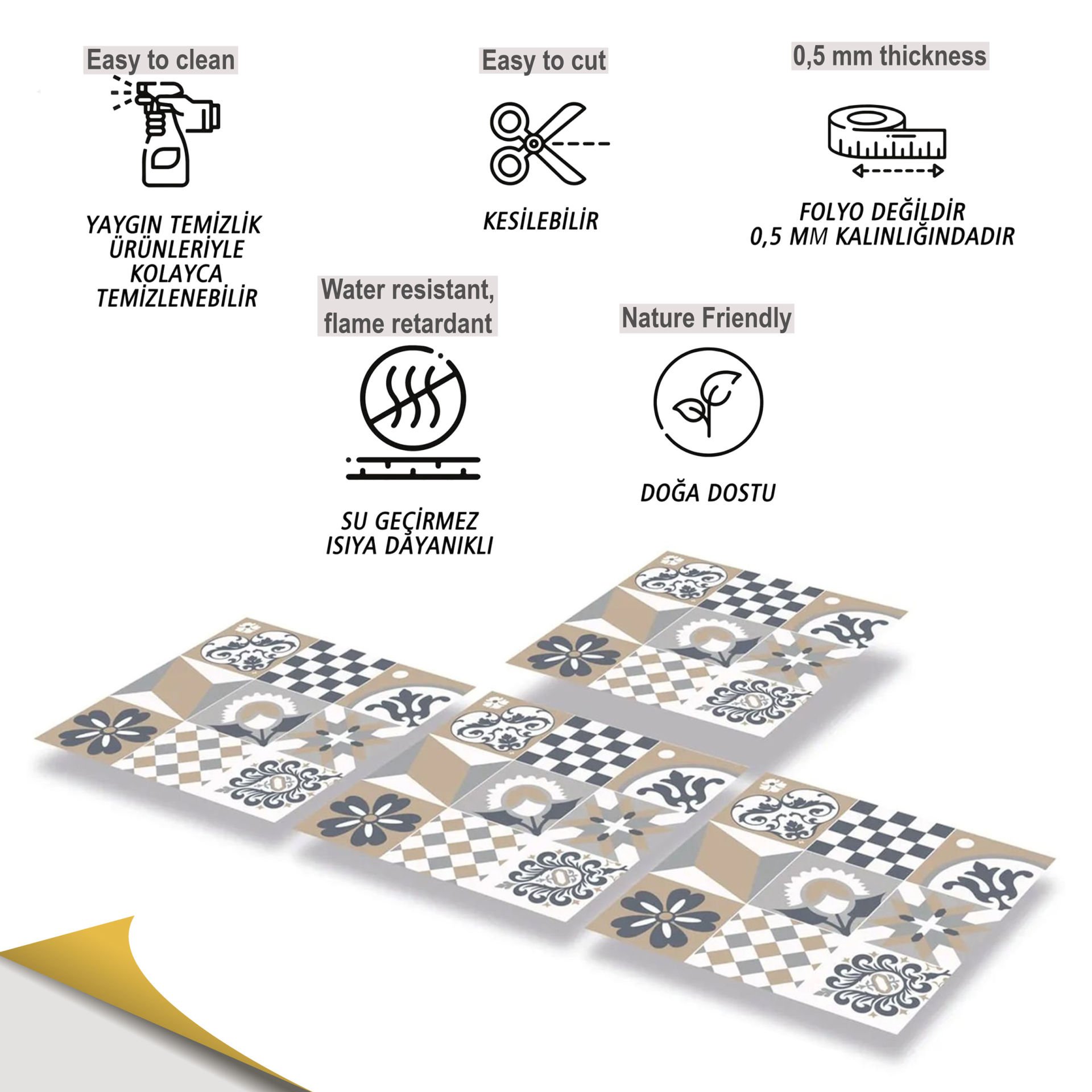 Tink Kendinden Yapışkanlı Karma Kahve 30x30 cm Pvc Yer Duvar Karoları