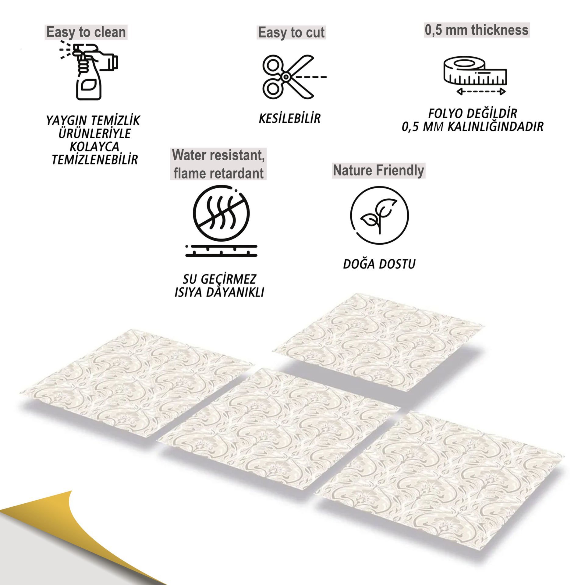 Tink Kendinden Yapışkanlı Salon Çiçekli 30x30 cm Pvc Yer Duvar Karoları