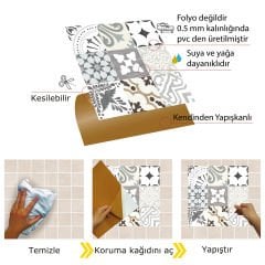 Tink Kendinden Yapışkanlı Karma Londra 30x30 cm Pvc Yer Duvar Karoları