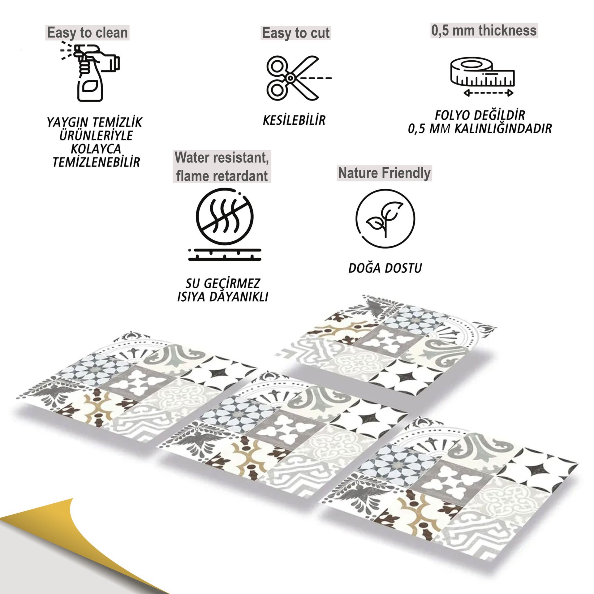 Tink Kendinden Yapışkanlı Karma Londra 30x30 cm Pvc Yer Duvar Karoları