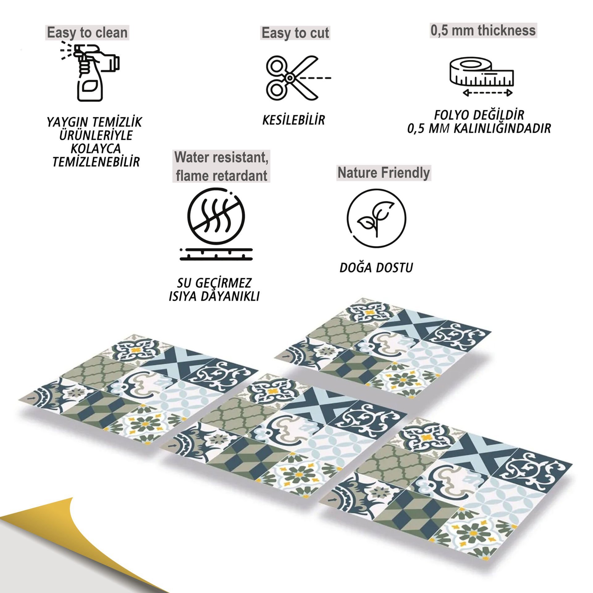 Tink Kendinden Yapışkanlı Karma Green 30x30 cm Pvc Yer Duvar Karoları