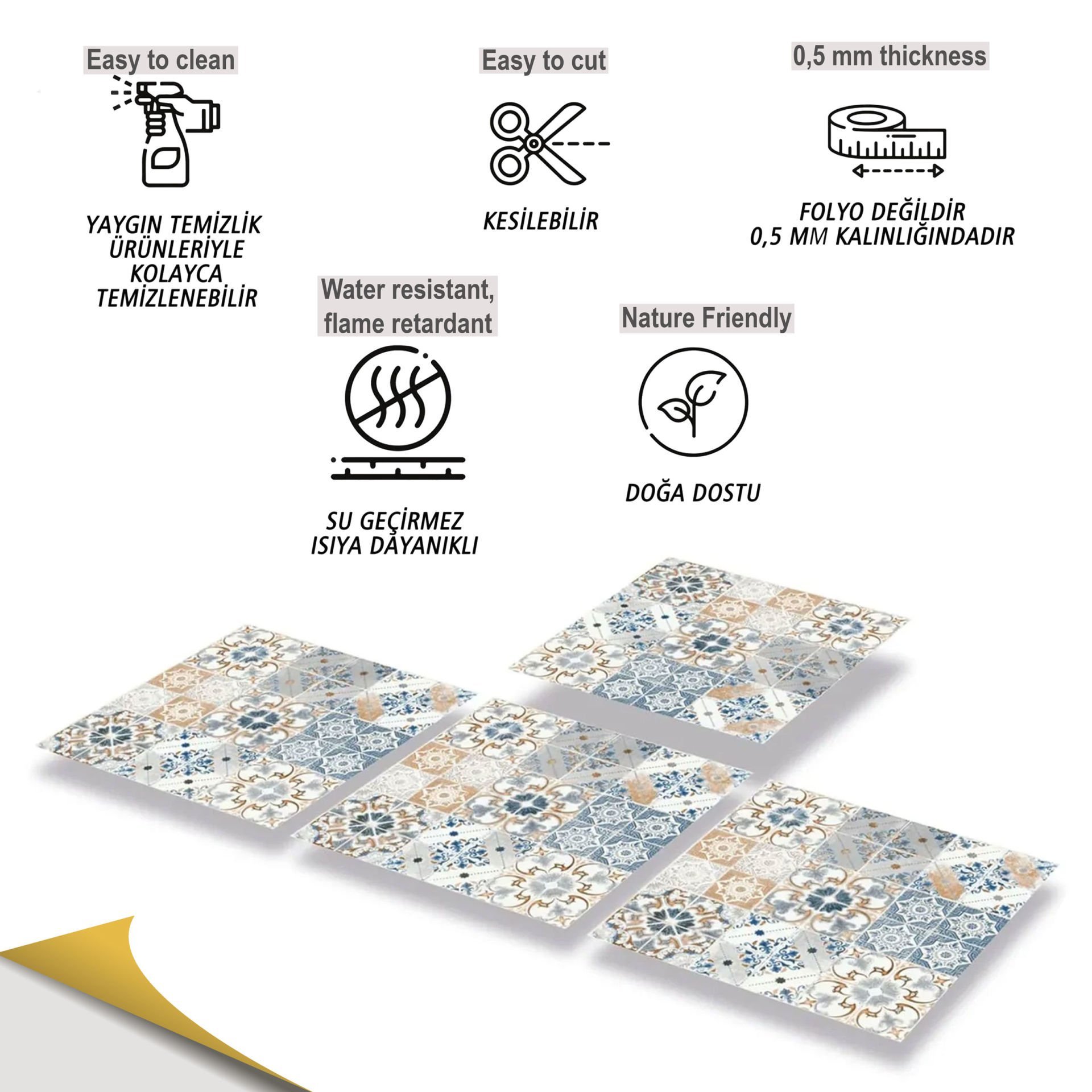 Tink Kendinden Yapışkanlı Mavi Fas 4 30x30 cm Yer Duvar Karoları