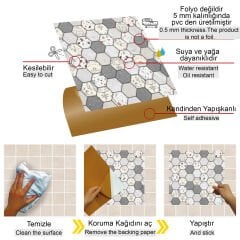 Tink Kendinden Yapışkanlı Fayans Kaplama Pvc Yer Döşemesi Terrazzo Petek Desenli 30x30 cm