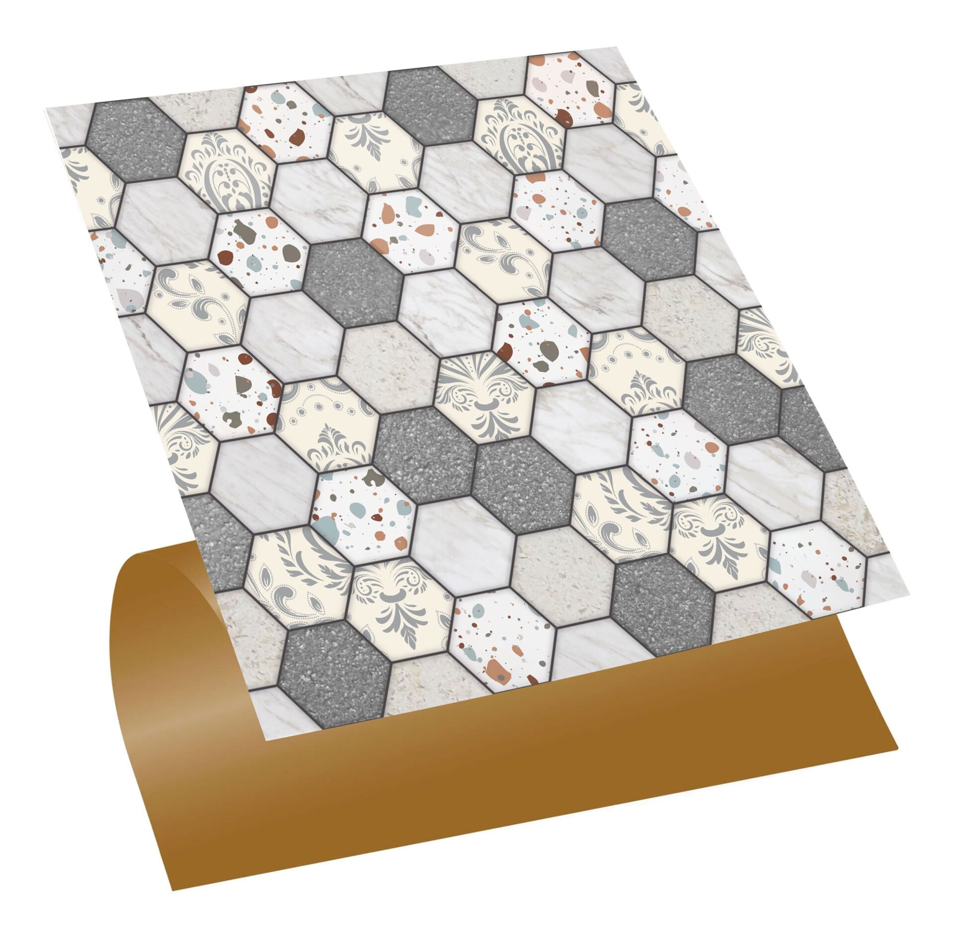 Tink Kendinden Yapışkanlı Fayans Kaplama Pvc Yer Döşemesi Terrazzo Petek Desenli 30x30 cm