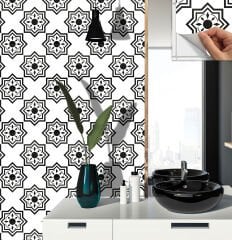 Tink Kendinden Yapışkanlı Fayans Kaplama Pvc Yer Döşemesi Siyah Selçuklu Yıldızı Desenli 30x30 cm