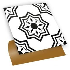 Tink Kendinden Yapışkanlı Fayans Kaplama Pvc Yer Döşemesi Siyah Selçuklu Yıldızı Desenli 30x30 cm