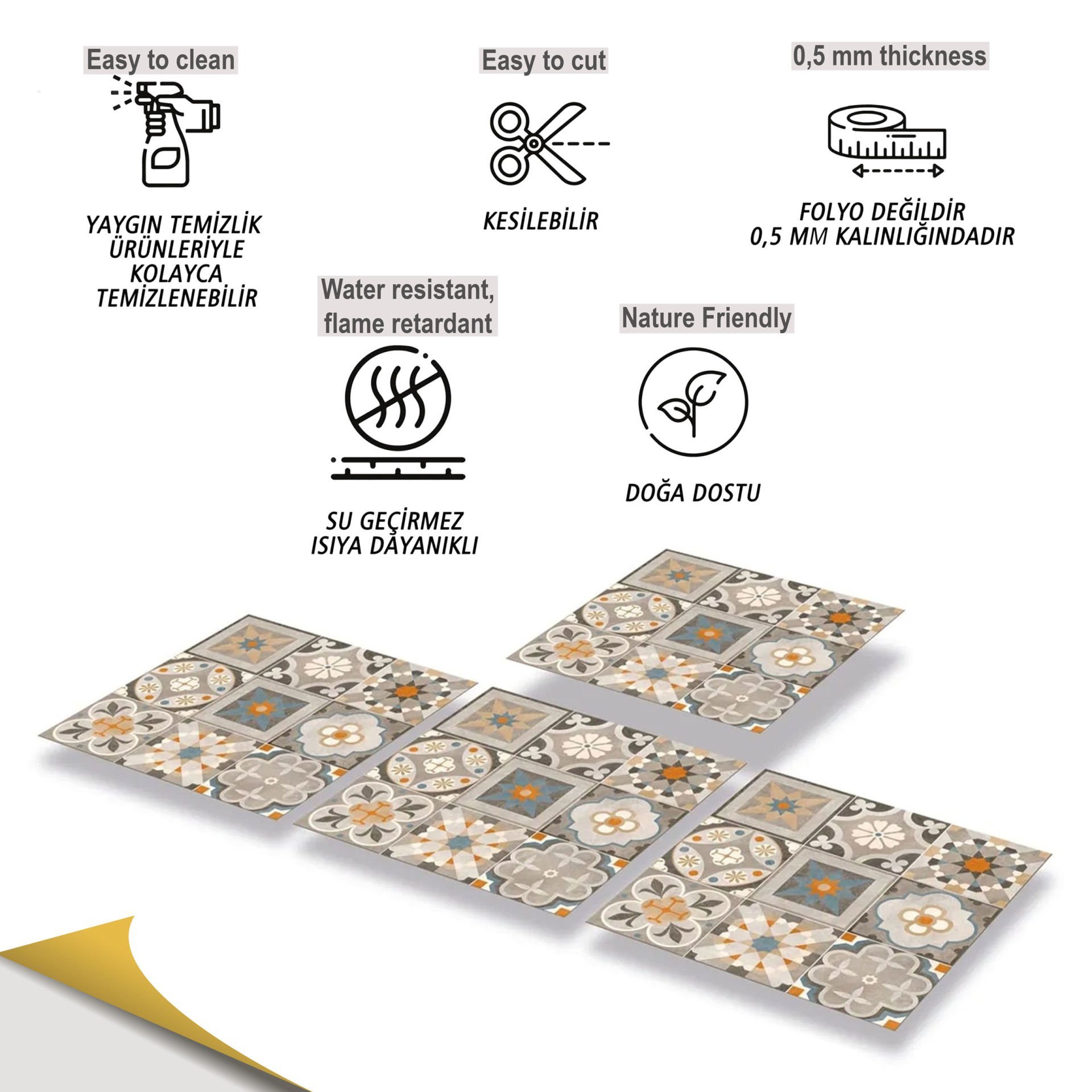 Tink Kendinden Yapışkanlı Karma Apricot 30x30 cm Pvc Karo