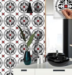 Tink Kendinden Yapışkanlı Fayans Kaplama Pvc Yer Döşemesi Kırmızılı Yuvarlak Solo Desenli 30x30 cm