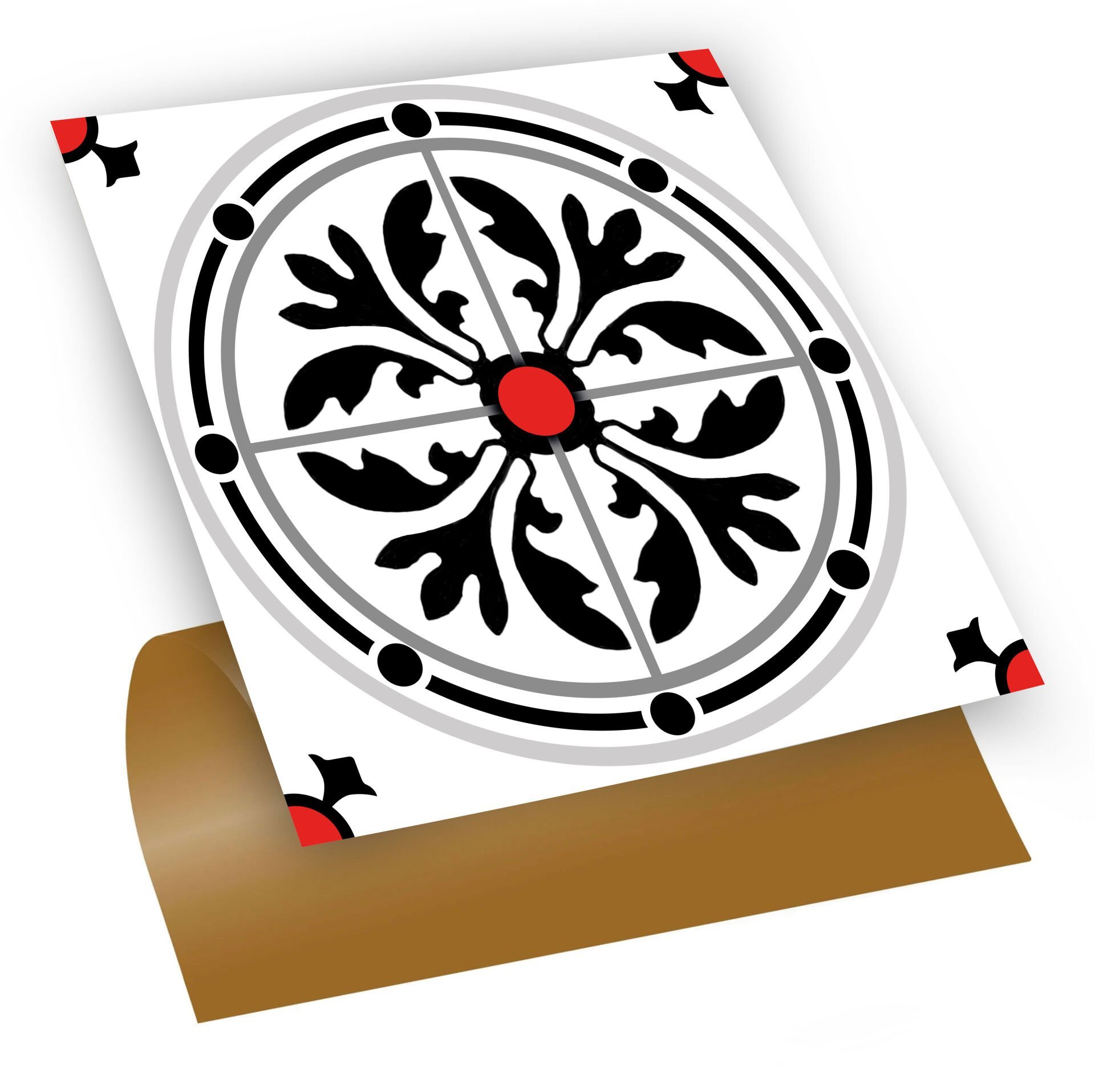 Tink Kendinden Yapışkanlı Fayans Kaplama Pvc Yer Döşemesi Kırmızılı Yuvarlak Solo Desenli 30x30 cm