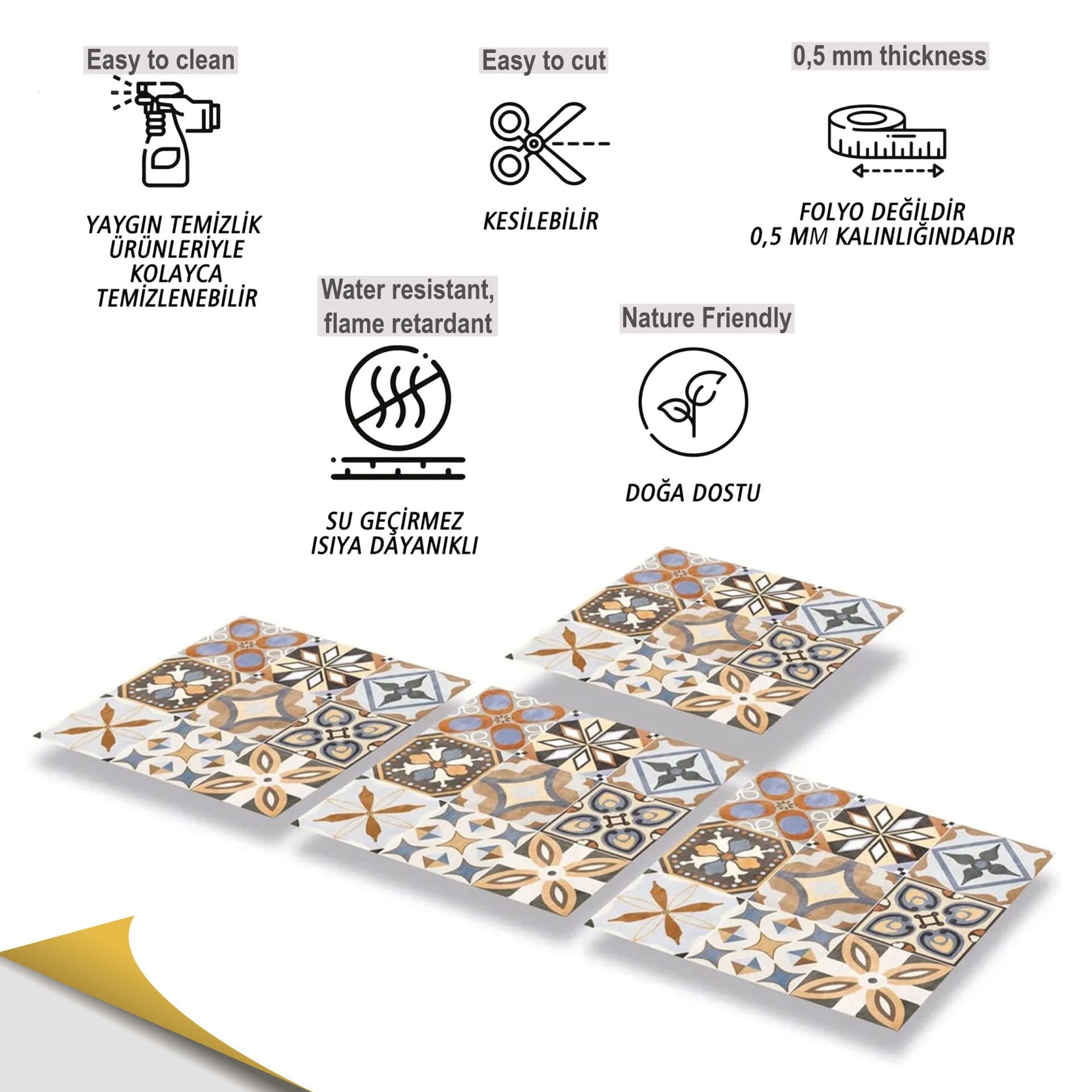 Tink Kendinden Yapışkanlı Karma Afrika 30x30 cm Pvc Karo 1 m2 (11 Adet)