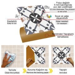 Tink Kendinden Yapışkanlı Fayans Kaplama Pvc Yer Döşemesi Palmet Desenli 30x30 cm