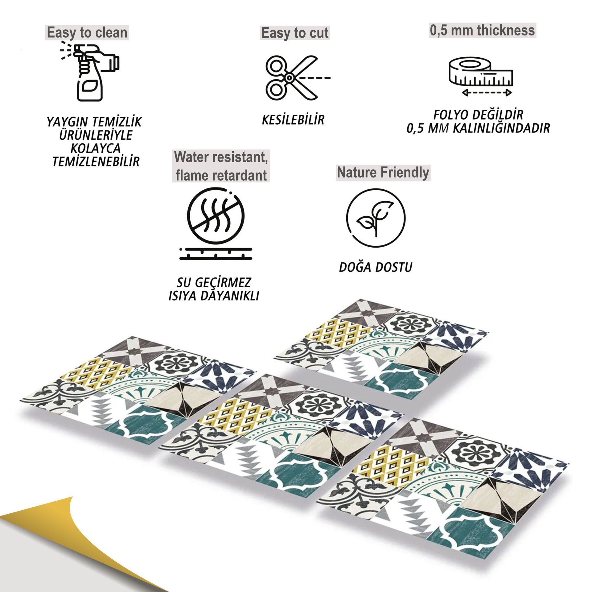 Tink Kendinden Yapışkanlı Karma Retro Gri 30x30 cm Pvc Karo