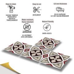 Tink Kendinden Yapışkanlı Fayans Kaplama Pvc Yer Döşemesi Modern Rumi Desenli 30x30 cm