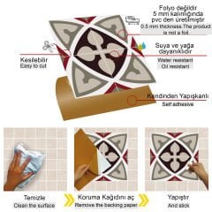 Tink Kendinden Yapışkanlı Fayans Kaplama Pvc Yer Döşemesi Modern Rumi Desenli 30x30 cm