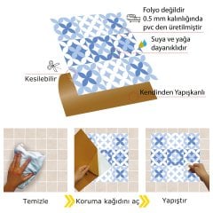 Tink Kendinden Yapışkanlı Mavi Çiçek 30x30 cm Pvc Karo