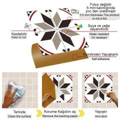 Tink Kendinden Yapışkanlı Fayans Kaplama Pvc Yer Döşemesi Çarkıfelek Desenli 30x30 cm 1 m2 (11 Adet)