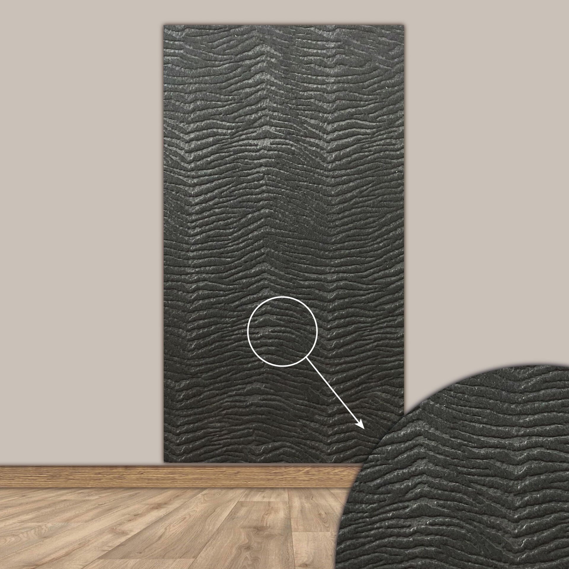 Tink 3D Kendinden Yapışkanlı Akustik Keçe Panel Duvar Kağıdı Desenli 52x97 cm 10 Adet (5 m²) - KOYU GRİ