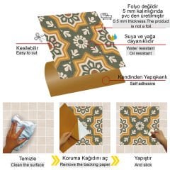 Tink Kendinden Yapışkanlı Fayans Kaplama Pvc Yer Döşemesi Yeşil Metraj Desenli 30x30 cm