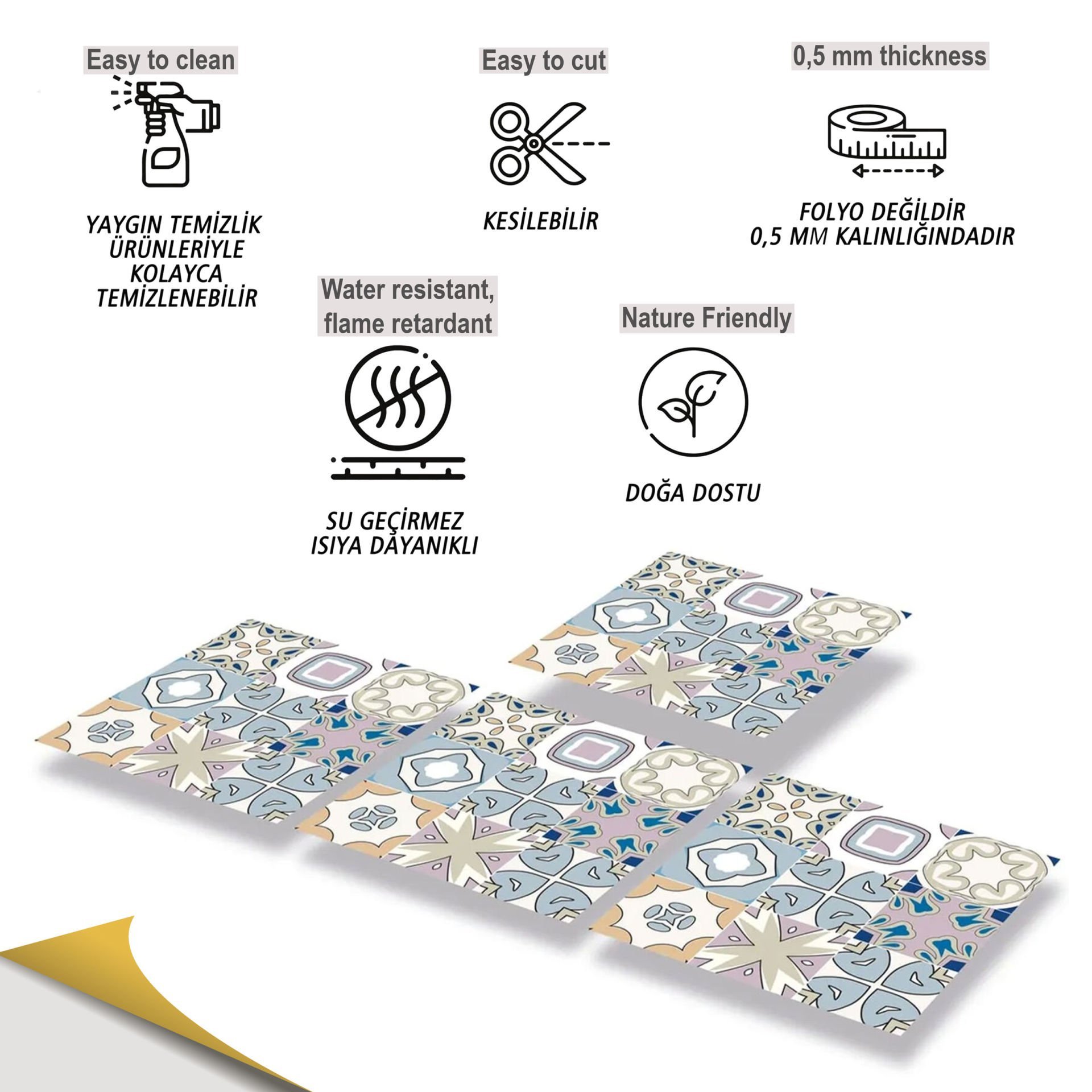 Tink Kendinden Yapışkanlı Renkli Kabuki 30x30 cm Pvc Yer Duvar Karosu