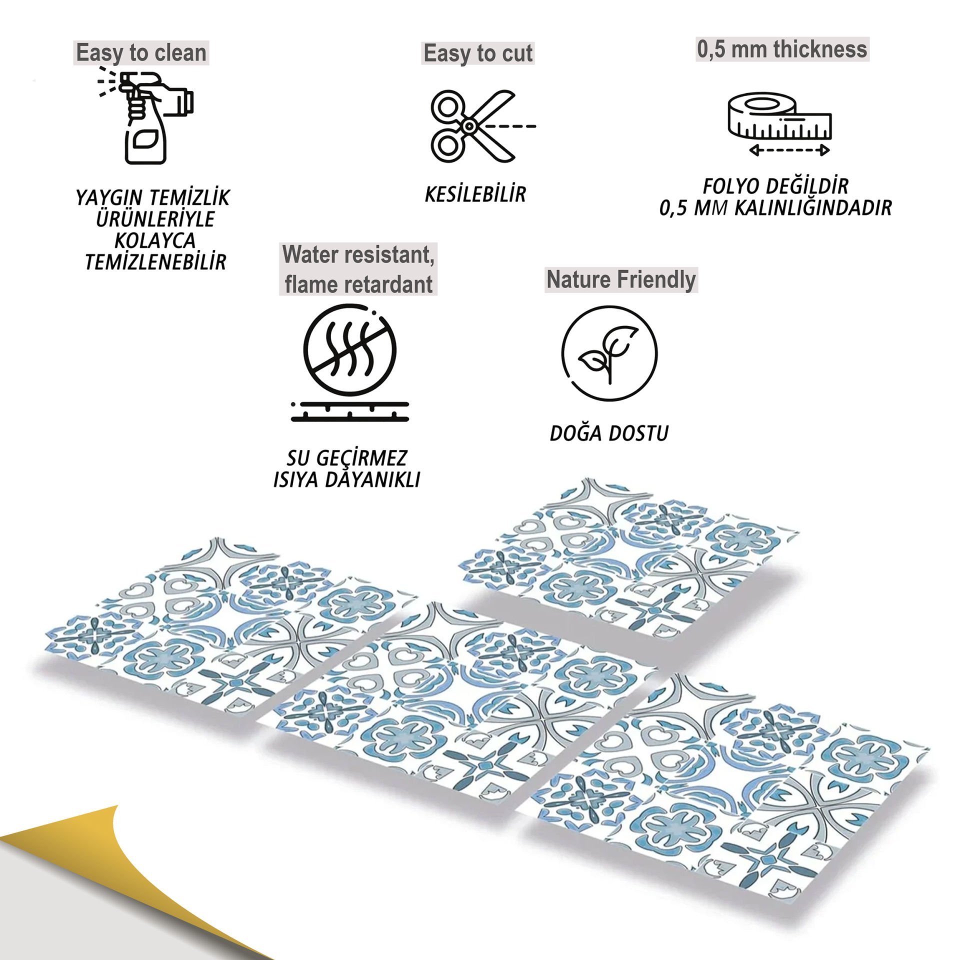 Tink Kendinden Yapışkanlı Mavi Kabuki 30x30 cm Pvc Yer Duvar Karosu