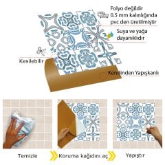 Tink Kendinden Yapışkanlı Mavi Kabuki 30x30 cm Pvc Yer Duvar Karosu